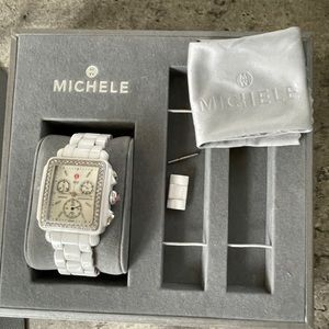 Michele white ceramic deco watch